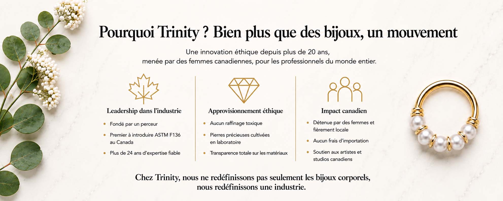 Pourquoi choisir Trinity - innovation éthique, leadership et impact canadien dans les bijoux corporels